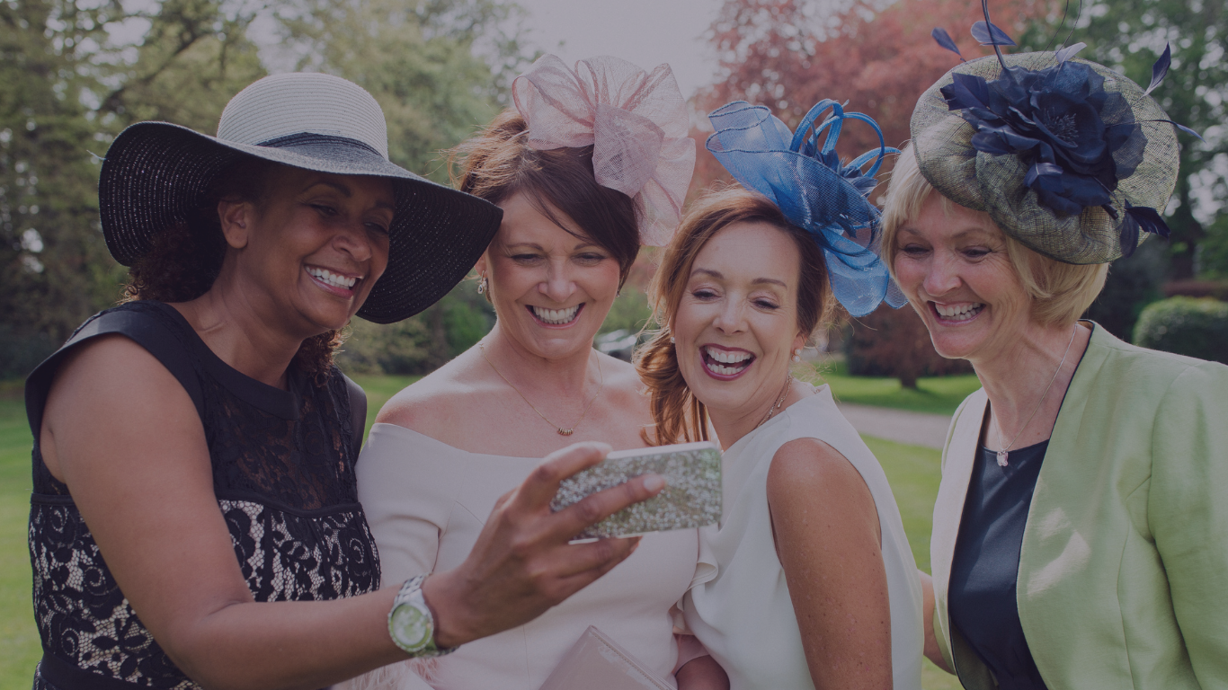4 ladies wearing hats and fascinators at a special event. Hats and fascinators to rent and buy in Ireland for race day, weddings, special occasion.